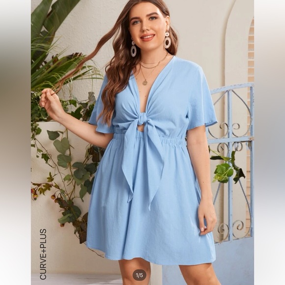 Shein front tie dress, blue 2X - Picture 1 of 3